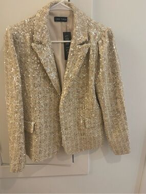 Love Token Sequin Tweed Blazer in Champagne Gold